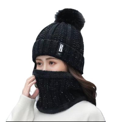 China Two Piece Warm Windproof Fashion Knitted Hat 205g Short Scarf Plush Hat for sale