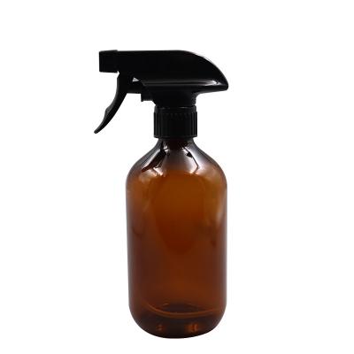 China BEAUTY PACKAGING Brown Spray Bottle 500ml Round Boston Spray Bottles With Custom Black PP Caps for sale