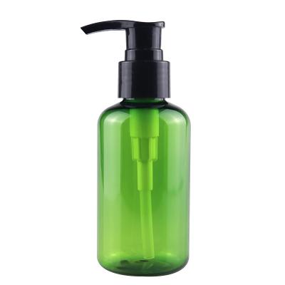 China 4oz Customized Cosmetic Shampoo Bottle PET Green Hair Shampoo Bottle Skin Care Packaging Cardboard Screen Printing Beauty Packaging HS A114 for sale