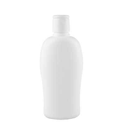 China BEAUTY PACKAGING 200ml HDPE White Flat Lotion Bottle With Flip Cap For Shower Gel And Shampoo for sale