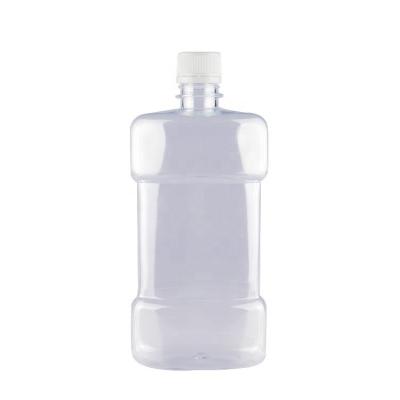 China Clear Flat 500ml Plastic Medicine Bottle PET Empty Mouthwash Cartons Screen Printing Medicine Personal Care Screw Cap HS Liquid Medicine for sale