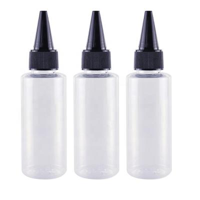 China BEAUTY PACKAGING 2oz Plastic Tattoos Ink Paint Pointed Mouth Squeeze Bottle With Black Clear Twist Top Cap for sale