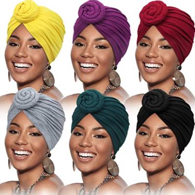 China Decoration Muslim Turbans For Women African Turban Soft Headwrap Pleated Turban Soft Beanie Hat (Dark Color) for sale