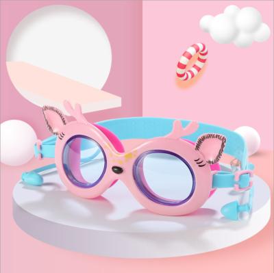 China Hot Selling Kids Cartoon Deer Anti Fog Eyewear Waterproof UV Anti Fog Glasses For Kids United Earplug Swimming Goggles for sale