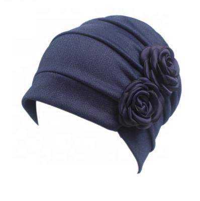 China Vintage Beanie Headscarf Elastic Headwrap Hat Decoration Women Turban Flower Hats for sale