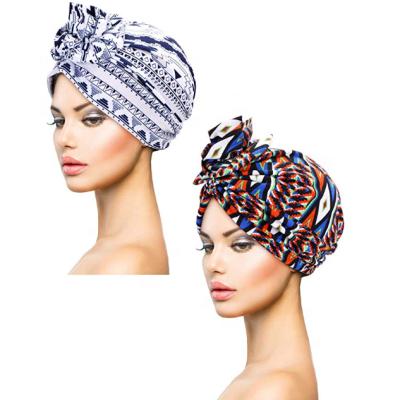 China Fashion Pre-Tied Cowl Chemo Hat Hair Loss Turban Women Flower Patterns Beanie Hat Knitted for sale