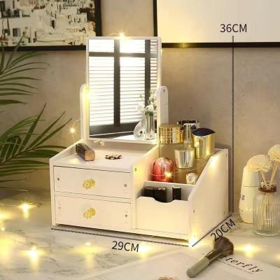 China Viable The Mirror Is Rotatable Wooden Large Capacity Storage Box Makeup Cosmetic Drawer for sale