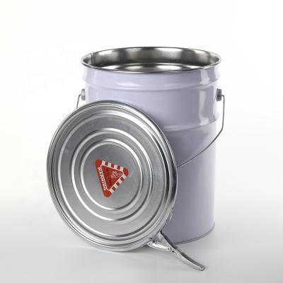 China Recycled materials 18 liter white metal cheap round paint/chemical bucket/pail/drum for sale