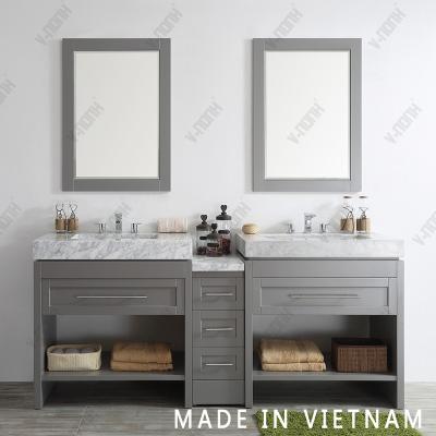 China Vietnam 84 Inch Modern Gray Double Sinks Bathroom Cabinet With Side Cabinet Bathroom Vanity Combo for sale