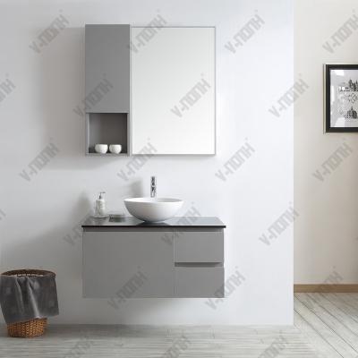 China Solid Wood Vanity Gray Bathroom 36 Inch Modern Wall Mounted Small Size Single Sink Cabinet Bathroom Cabinet for sale