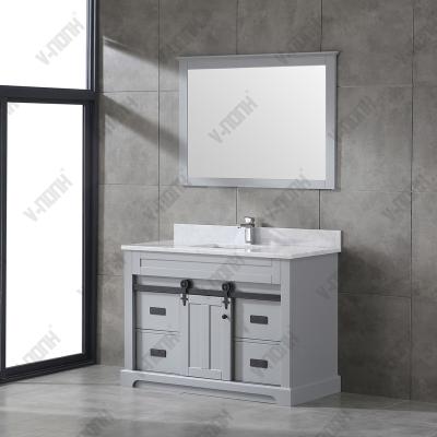 China Modern Modern Style 48 Inch Ash Gray Single Sink Solid Wood Cabinet Bathroom Vanity With Sliding Door for sale