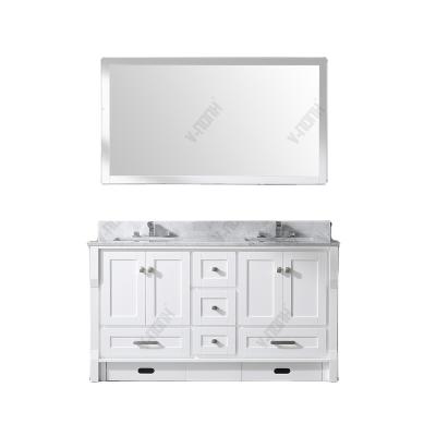 China 60Inch Vietnam Modern Bathroom Vanity Cabinet White Furniture With Carrara White Marble Top for sale