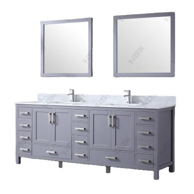 China 84 inch modern north american style furniture marble top floor bathroom cabinet for sale