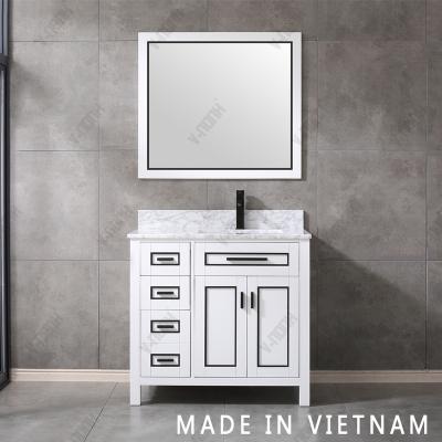 China 36 Inch Modern White Finish Bathroom Solid Wood Vanity for sale