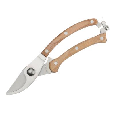 China High Quality Professional Garden Tool Shears OEM/ODM Curved Blade Stainless Steel Garden Branch Scissors Tree Pruner with Wooden Handle for sale