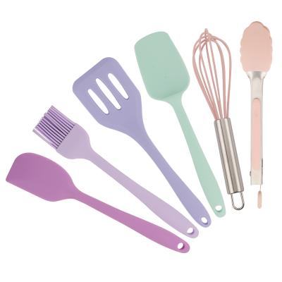 China Viable Color Tool Silicone Scraper Egg Beater Food Clip Oil Baking Brush Grooved Turner Set for sale