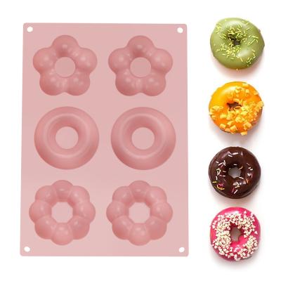 China Small Viable Hot Sale Round Shape 6 Cavity Silicone Flower Silicone Food Grade Amazon Cake Mold Home Baking Donut Mold for sale