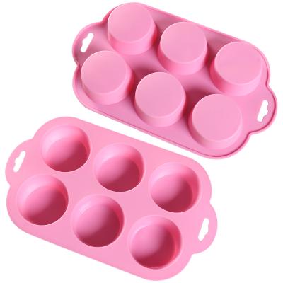 China Silicone 6 Cavity Microwave Mold Cylinder Safe Viable Non-Stick Cupcake DIY Handmade Baking Mold Round Pudding Baking Molds for sale