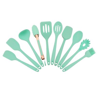 China Viable Accessories Mini Kitchen Utensils Silicone Non-Stick Green Cooking Kitchenware Set for sale