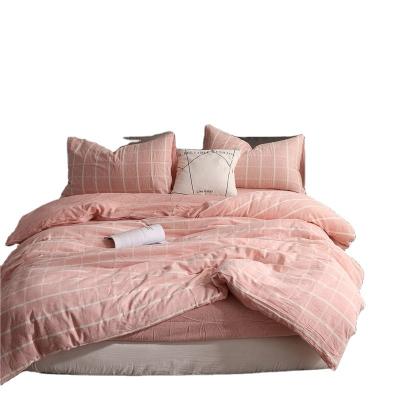 China New Fashion Disposable Pure Cotton Canvas Bedding Set Duvet Cover Sheet Set Pink for sale