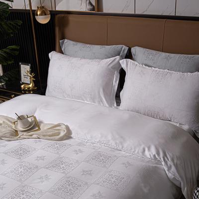 China 2022 new design luxury hotel sale bamboo jacquard tencel bamboo bed sheet quilt cover queen size disposable hot bedding set for sale