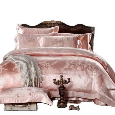 China Wholesale Nondisposable Luxury Elegant Embroidery Jacquard Silk Satin Bedding Set Bamboo Duvet Cover Sheet for sale