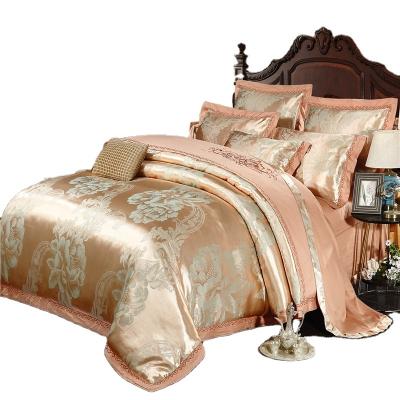 China Luxury Hotel Disposable Bedding Sets Egyptian Cotton Sateen Jacquard Embroidery Bedding Set Sheet Comforter Cover for sale