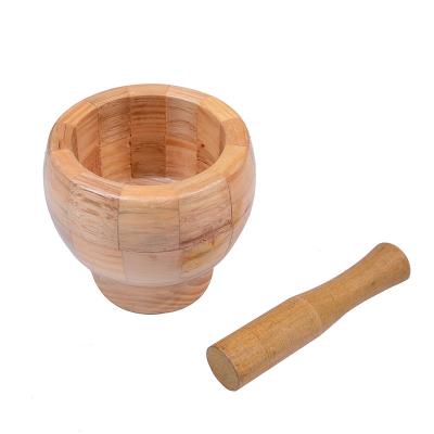 China Sustainable Bamboo Mortar Pestle Spice Grinder Household Wooden Manual Garlic Crusher Hand Press Garlic Crusher Bowl for sale