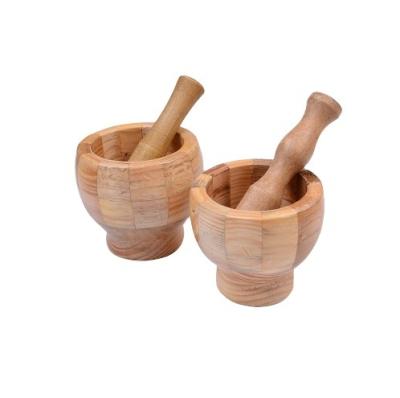 China Sustainable Household Bamboo Pestle Garlic Crusher Hand Press Wooden Manual Garlic Bowl for sale