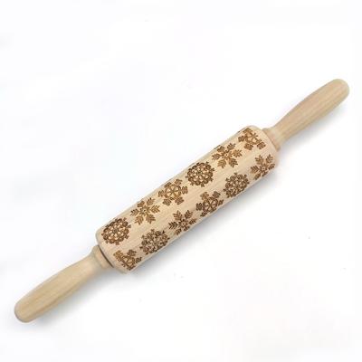 China 2022 Viable New Sale Fondant Wood Textured Christmas Rolling Embossing Pin Pattern Cookie Mold Pin Embossed Rolling Pin Wooden for sale