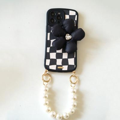 China With backing checkered printed case with customizable pearl bracelet for sale