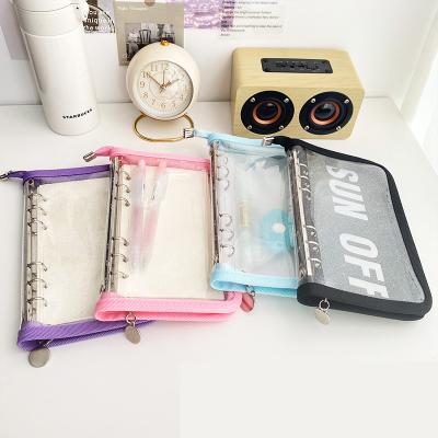 China 2021 New Simplicity High Quality 2021 School Student Transparent Zipper PVC Notebook 6 Holes A6 Binder for sale