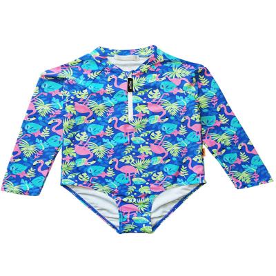 China Surfelastic Girls Kids Swimwear Long Sleeve Rashguard One-Piece Printed One-Piece Swimwear for sale