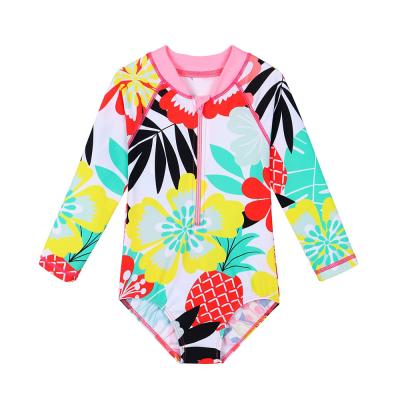 China UPF 50+ Anti-UV Long Sleeve One Piece Swimwear With Zipper Little Girls Rashguard Swimsuit for sale