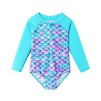 China Little Girls Rashguard One Piece Anti-UV Protection Swimwear UPF 50+ Long Sleeve for sale