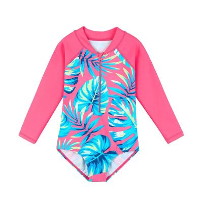 China Little Girls Anti-UV Rashguard Anti-UV With Long Sleeve 50+ UV One Piece Swimwear With Zipper for sale