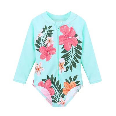 China Little Girls Rashguard 50+ One Piece Long Sleeve 50+ UV Protection Swimwear With Zipper for sale