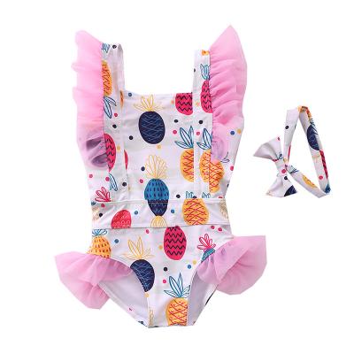 China Girls Elastic Elastic Hem One-Piece Swimwear Children's One-Piece Ruffle-Strap Youth Style Elastic Children's Swimwear Swimwear for sale