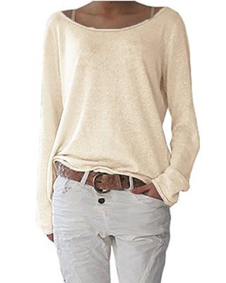 China Spring Autumn Anti-pilling Round Collar Women's Loose Solid Thin Knitted Long Sleeve Bottom Shirt for sale