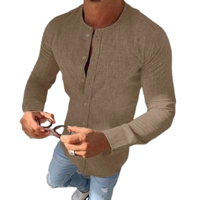 China New Autumn Simple Canvas Men's Fashion Anti-pilling Collar Shirt Round Soft Breathable Anti-pilling Shirt Long Sleeve for sale