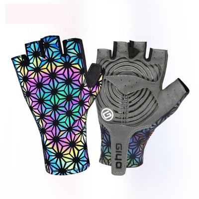 China Unisex Bright Breathable Lycra Fabric Anti Slip High Elastic Half Finger Gloves for sale