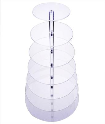 China Mordern 6 Floor Transparent Acrylic Cylinder Round Cake Display Stand Wedding Multilayer Wedding Acrylic Birthday Cake Stand for sale