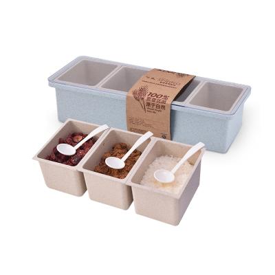 China Best Selling Steamable Wheat Straw Seasoning Box 2 Pcs Spice Jar Set And Seasoning Box Hold Amount Spoon for sale