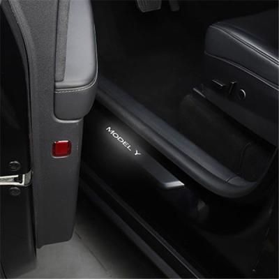 China Bling Bling Crystal Hansshow Model 3 Friendly Car LED Door Sills Scuff Plate Pedal For Tesla Model 3 Y Lighted Door Sill Protector for sale