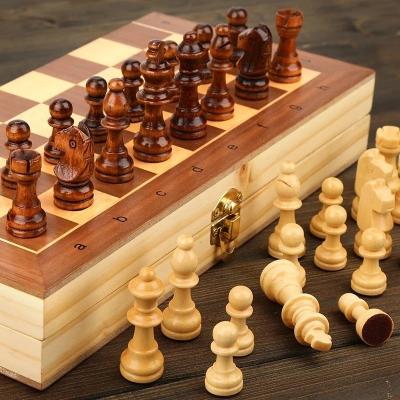 China Family Wooden Chess Set Folding Big Magnetic Board With 34 Inner Chess Pieces For Storage Travel Portable Board Game Set For Kid for sale