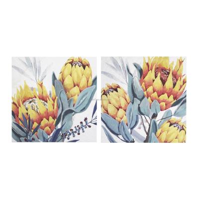 China Modern Set Canvas Art Wall Decor Hangings Decorative Pictures Paintings Protea Flowers 2pcs Panels Pizza Box Packaging for sale