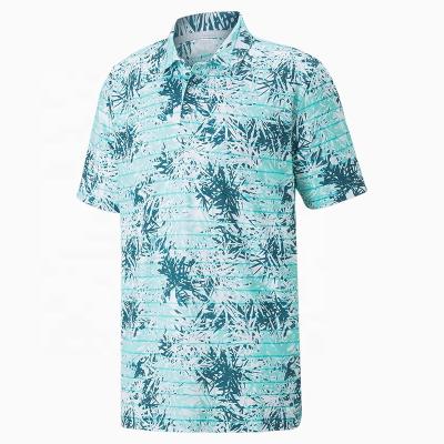 China 2022 Anti-wrinkle Quick Dry Moisture Wicking Easy Care Custom Printing Flexible Multifunctional Tropic Leaves Men_s Golf Polo Shirt for sale