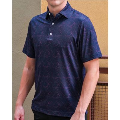 China Custom Anti-wrinkle Pattern Printed PGA Tour Fit Polyester Spandex Blend Stretch Quick Dry Golf Polo T-shirt Men for sale