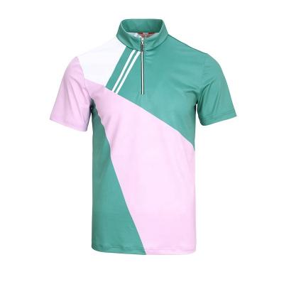 China Anti-pilling 2022 Hot Sale Quick Dry Fabric Men Golf Sport Short Polo Shirt With Zipper Top Mock Neck Sleeve Color Block Printing Shirt for sale