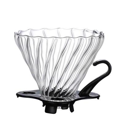 China Sustainable Style V60 High Borosilicate Glass Coffee Filter Cup Cup Funnel With Removable Base Flip Over Coffee Spout for sale